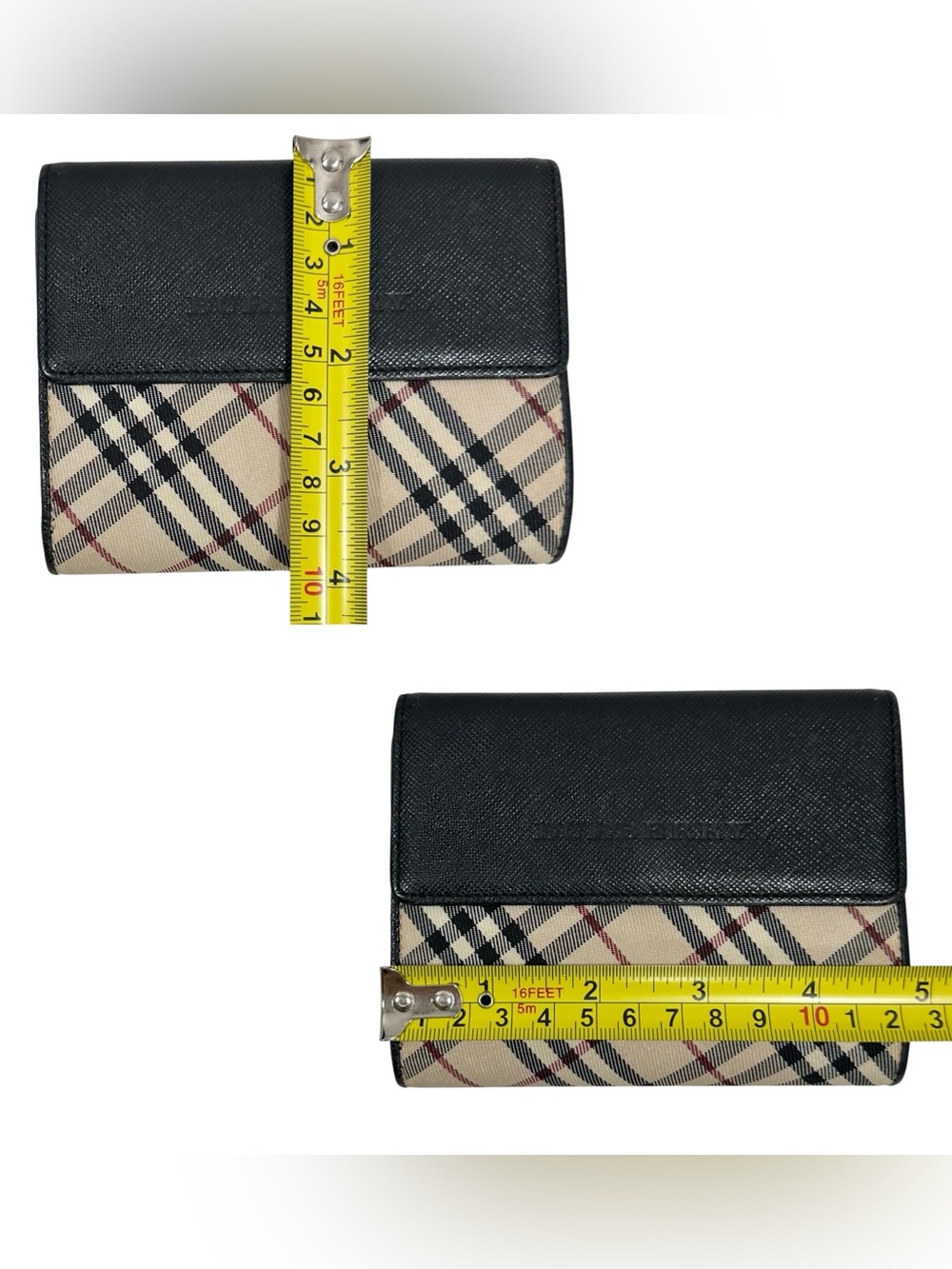 Burberry Black Leather & Nova Check Canvas Kisslock Compact Bifold Wallet - Picture 10 of 14
